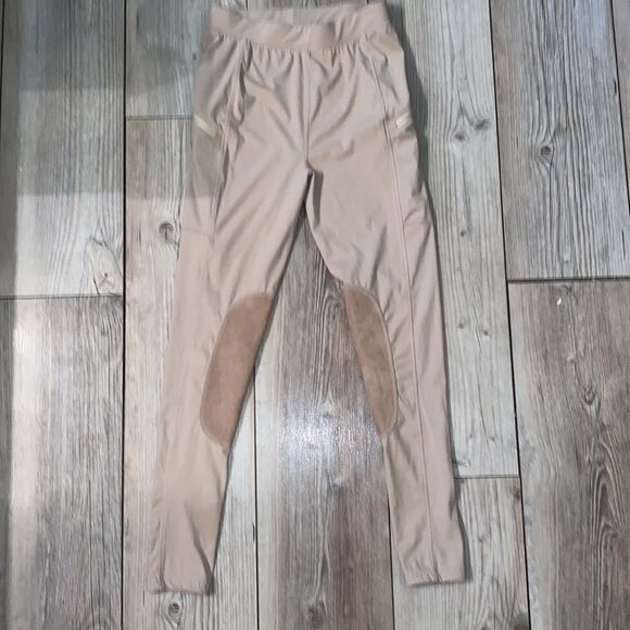 WILL IT NYLON LEGGINGS CAMEL COLORED W DIP POCKETS & suede knees size XL - Picture 5 of 9